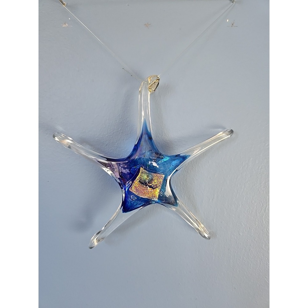 Luke Adams Original Blown Glass Star Fish Ornament Sun Catcher Dichroic Signed